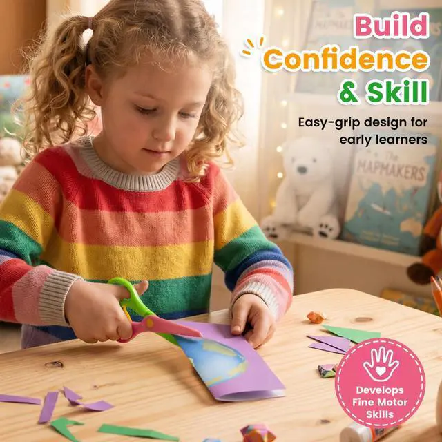 Alt view image 6 of 7 - Toddler Scissors Practice Kit, 2 Safety Scissors & 120 Craft Papers | Ages 3+, Blunt Tip, Cutting for Early Preschool Development Tools, Hand-Eye Coordination, Learn to Cut Line Skill