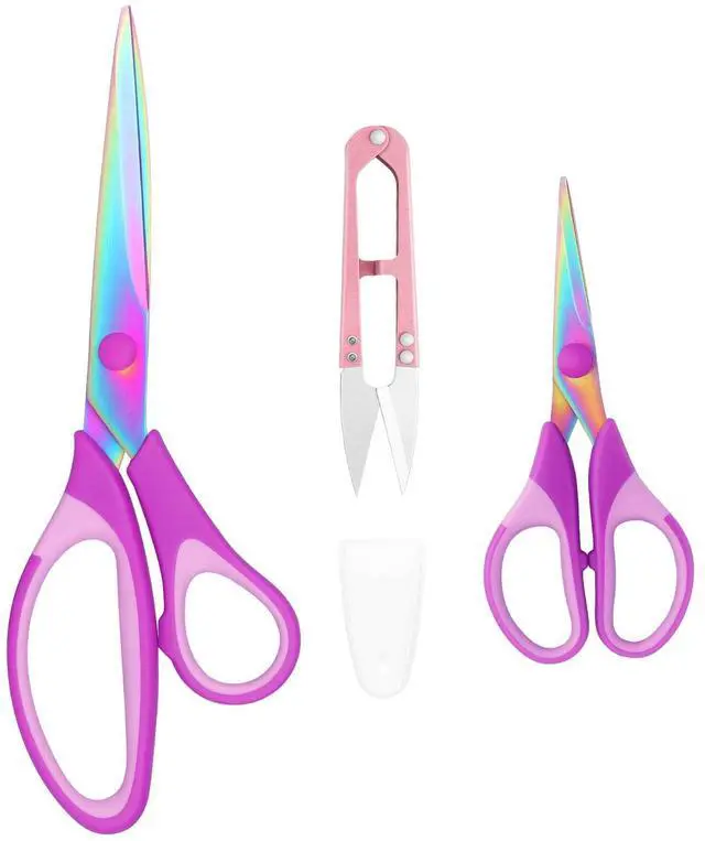 Main image of Fabric Scissors with Titanium Sharp Stainless Steel Blades and Soft-Grip Handles, Suitable for Sewing, Cutting Fabric Leather and Home Office Artist. 3-Piece Set (Purple Titanium 3)