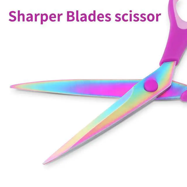 Alt view image 4 of 7 - Fabric Scissors with Titanium Sharp Stainless Steel Blades and Soft-Grip Handles, Suitable for Sewing, Cutting Fabric Leather and Home Office Artist. 3-Piece Set (Purple Titanium 3)