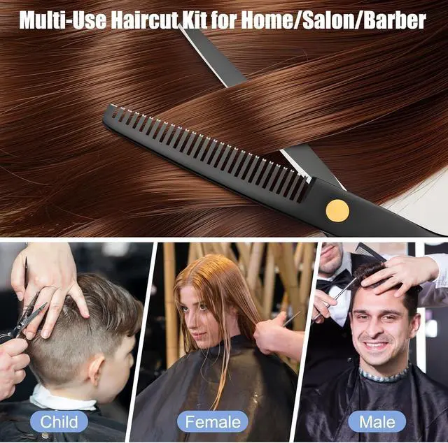 Alt view image 7 of 7 - Hair Cutting Scissors Shears Kits, Professional Haircut Scissors Set with Thinning Shears, Stainless Steel Barber Scissors for Men, Women, Kids, Salon & Home Use