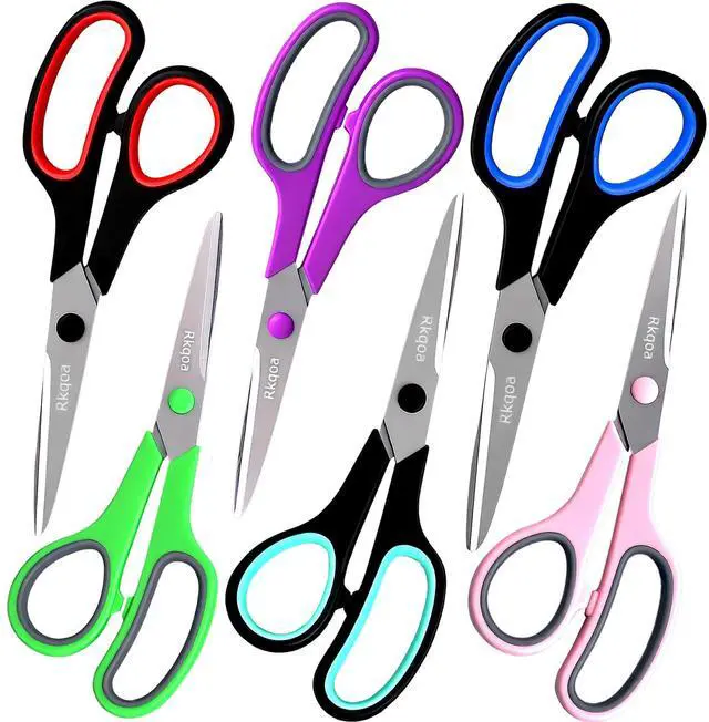 Main image of Scissors, 6 Pack 8" All Purpose Stainless Steel Scissor for Everyday use | Comfort-Grip Sharp Scissor for Office School Classroom Craft Sewing Supplies, High/Middle Student Teacher, Right/Left Handle