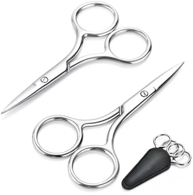 Main image of 2-Pack Small Scissors, Professional Eyebrow & Facial Hair Scissors - Stainless Steel Precision Grooming Kit for Women & Men | 3.5 Straight Tip for Eyebrows, Beard, Nose, Mustache & Ear Hair Scissors