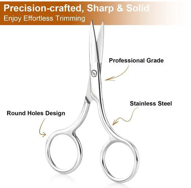Alt view image 3 of 7 - 2-Pack Small Scissors, Professional Eyebrow & Facial Hair Scissors - Stainless Steel Precision Grooming Kit for Women & Men | 3.5 Straight Tip for Eyebrows, Beard, Nose, Mustache & Ear Hair Scissors