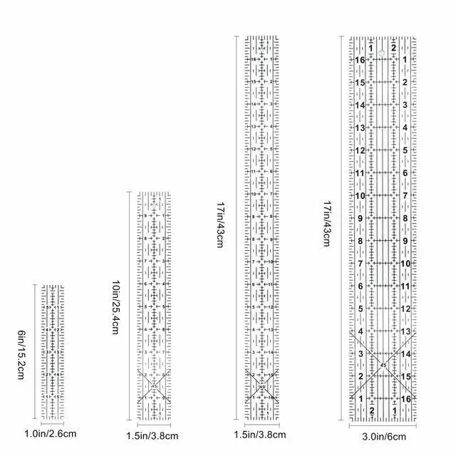 Alt view image 2 of 6 - Sewing Rulers Quilting Ruler,Acrylic Quilting Templates,Sewing Tools Accessories Supplies for Patchwork Precision Fabric Cutting 4pcs(1x6,3x17,1.5x17,1.5x10inch)