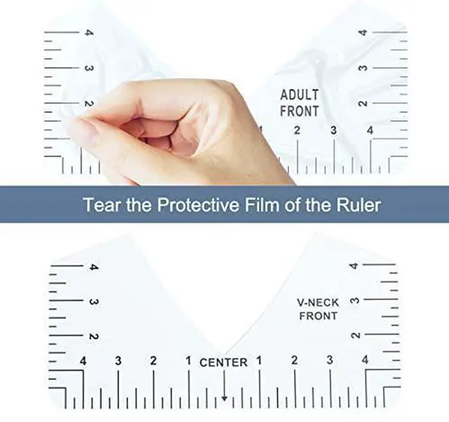 Alt view image 6 of 7 - 9Pcs Tshirt-Ruler Guide to Center Vinyl, Transparent V-Neck/Round PVC Ruler for Alignment, Heat Press, Children Youth Adult, Front and Back Measurement (10in)