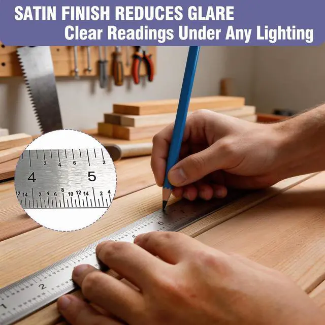 Alt view image 4 of 7 - 12 Inch Machinist Ruler Set - 2 Pack Stainless Steel Precision Double Sided Ruler with 1/64, 1/32, 1/16 & 1/8 Inch Graduations, Etched Markings - for Engineers,Woodworking and DIY (2, 12 Inch)