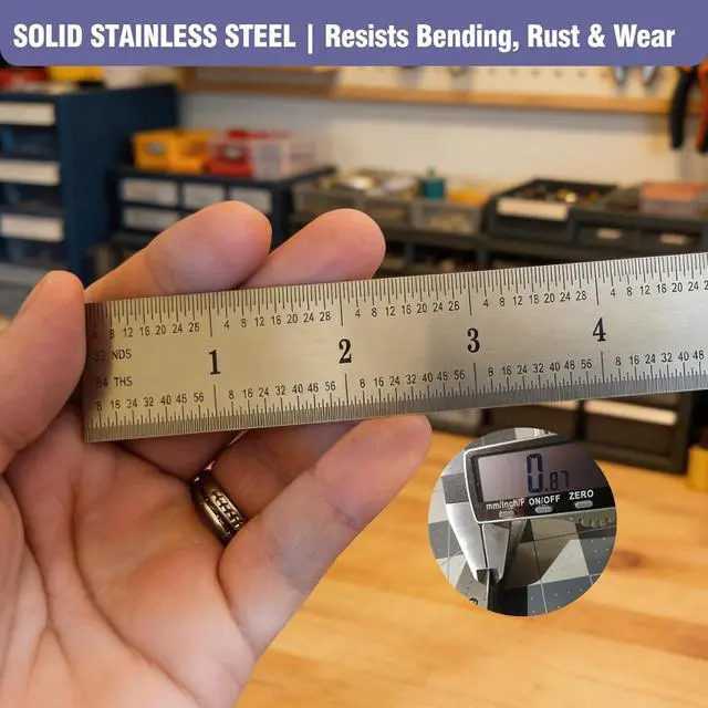 Alt view image 5 of 7 - 12 Inch Machinist Ruler Set - 2 Pack Stainless Steel Precision Double Sided Ruler with 1/64, 1/32, 1/16 & 1/8 Inch Graduations, Etched Markings - for Engineers,Woodworking and DIY (2, 12 Inch)