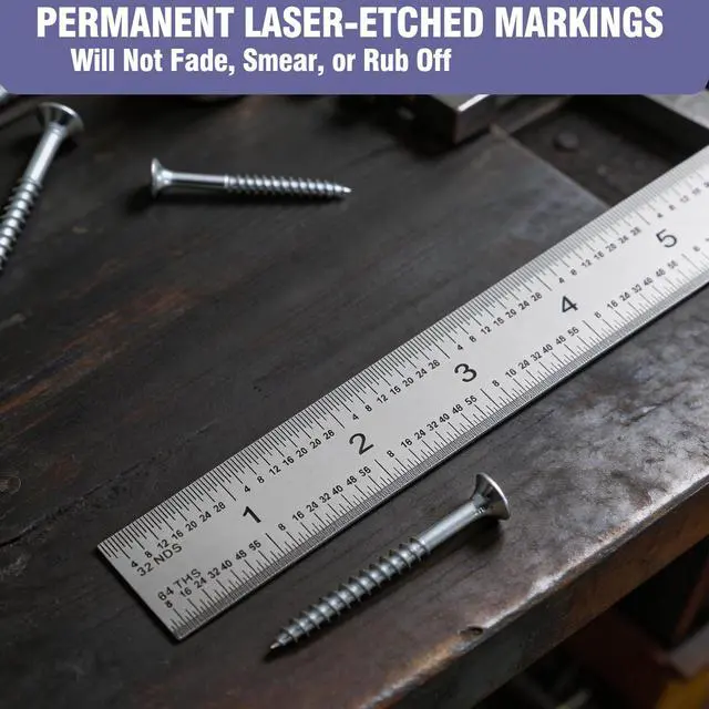 Alt view image 6 of 7 - 12 Inch Machinist Ruler Set - 2 Pack Stainless Steel Precision Double Sided Ruler with 1/64, 1/32, 1/16 & 1/8 Inch Graduations, Etched Markings - for Engineers,Woodworking and DIY (2, 12 Inch)