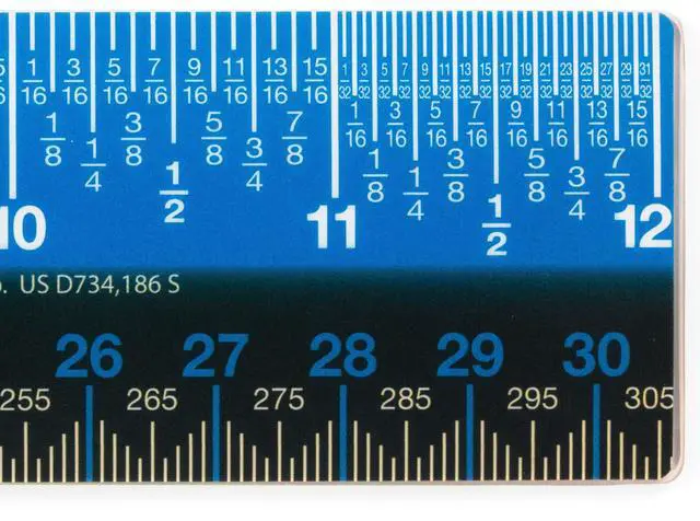 Main image of EZ12PBL Plastic Dual Color 12 Inch Easy Read Ruler with Inches, Centimeters and Millimeters Measurements, Blue/Black