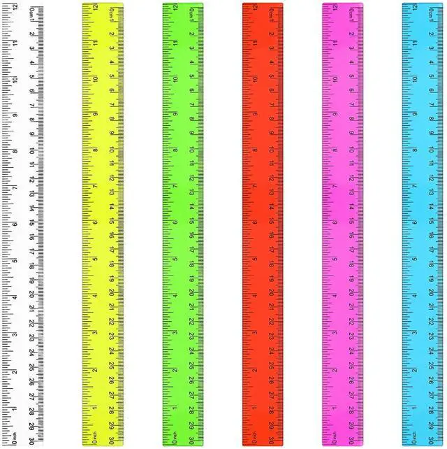 Main image of 6 Pcs 12 Inch Plastic Rulers Flexible Metric, Colorful | Dual Scale with Inches and cm, Flexible for Drafting, Bulk for Classroom Students, Back to School Education Tool