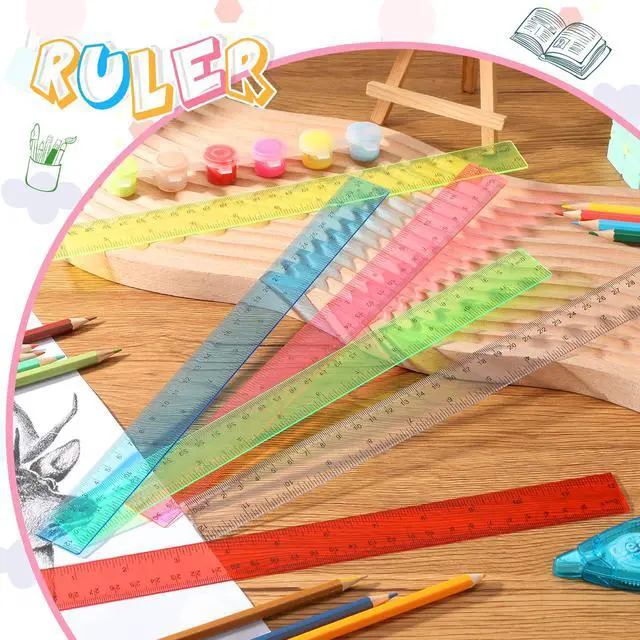 Alt view image 5 of 6 - 6 Pcs 12 Inch Plastic Rulers Flexible Metric, Colorful | Dual Scale with Inches and cm, Flexible for Drafting, Bulk for Classroom Students, Back to School Education Tool