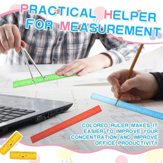 Alt view image 6 of 6 - 6 Pcs 12 Inch Plastic Rulers Flexible Metric, Colorful | Dual Scale with Inches and cm, Flexible for Drafting, Bulk for Classroom Students, Back to School Education Tool
