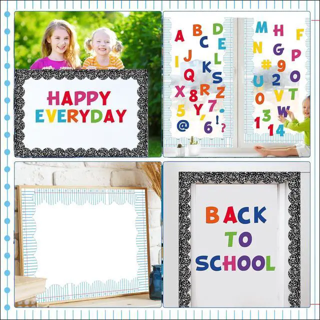 Alt view image 6 of 7 - 72ft Composition Notebook Bulletin Board Borders Lined Paper Scalloped Border Trim Black and White Composition Notebook Classroom Decor for Back to School Party Home Office Chalkboard Wall Decor