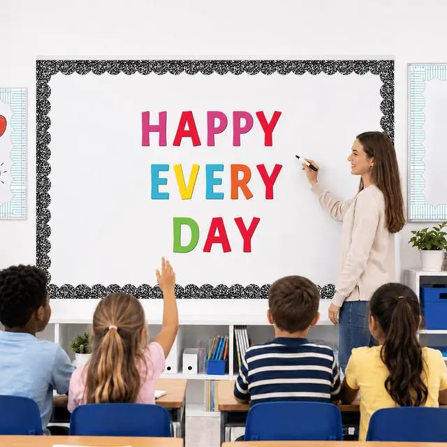 Alt view image 7 of 7 - 72ft Composition Notebook Bulletin Board Borders Lined Paper Scalloped Border Trim Black and White Composition Notebook Classroom Decor for Back to School Party Home Office Chalkboard Wall Decor