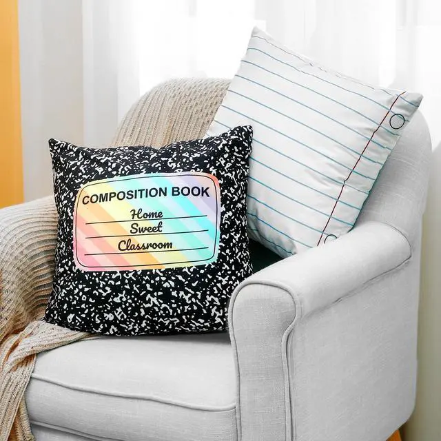 Main image of 2 Pack Composition Notebook Pillow Covers 18x18 Inch Classroom | Composition Classroom Decor, Back to School Pillow Cases, for Classroom, Nursery, Calming Corner Supplies, Living Room