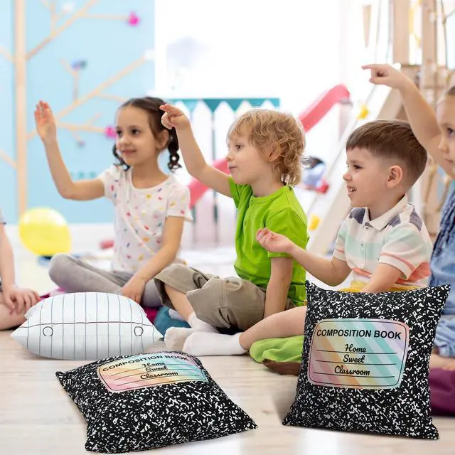 Alt view image 3 of 7 - 2 Pack Composition Notebook Pillow Covers 18x18 Inch Classroom | Composition Classroom Decor, Back to School Pillow Cases, for Classroom, Nursery, Calming Corner Supplies, Living Room