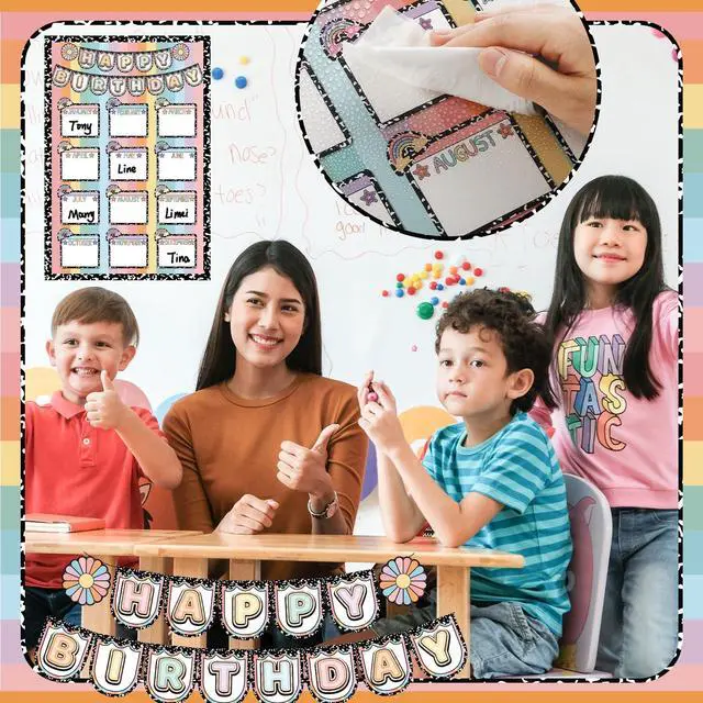 Alt view image 4 of 6 - Birthday Chart for Classroom Decor, Bulletin Board Poster Wall | Composition Notebook Classroom Decor, Birth Poster Calendar Wall Decor, Girl Style First Day Back to School Teacher Supplies