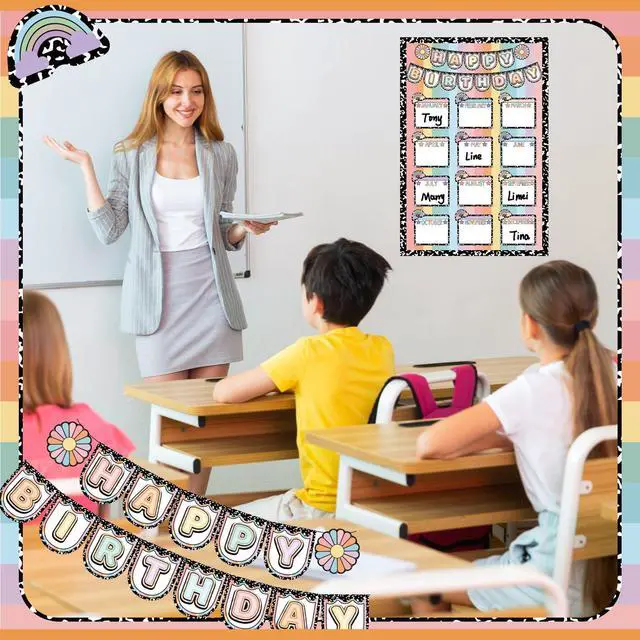 Alt view image 5 of 6 - Birthday Chart for Classroom Decor, Bulletin Board Poster Wall | Composition Notebook Classroom Decor, Birth Poster Calendar Wall Decor, Girl Style First Day Back to School Teacher Supplies