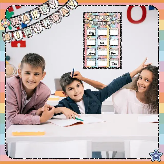 Alt view image 6 of 6 - Birthday Chart for Classroom Decor, Bulletin Board Poster Wall | Composition Notebook Classroom Decor, Birth Poster Calendar Wall Decor, Girl Style First Day Back to School Teacher Supplies