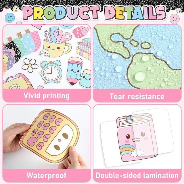 Alt view image 3 of 7 - Back to School Bulletin Board Set Pastel Composition Notebook Classroom Decoration Composition Stationery Bulletin Board Smile Face Cutouts for Classroom Office Library Home Chalkboard Wall Decor