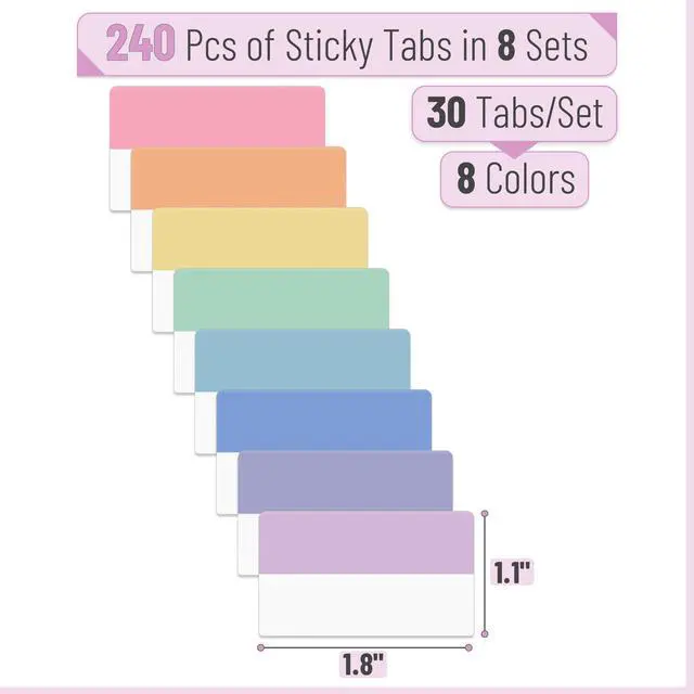 Alt view image 2 of 7 - Sticky Index Tabs, 240 Pcs, Colorful Sticky Tabs for Notebooks | Page Markers, Page Tabs for Binders, Page Tabs Sticky Tabs for Books, Notebook Tabs, Book Sticky Tabs for Notebooks