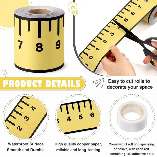Alt view image 2 of 6 - 65.6 ft Composition Notebook Bulletin Board Border,Ruler,Yellow | 1 Roll Back to School Classroom Decor Straight Bulletin Board Border for School Teacher Office Chalkboard Wall Decor