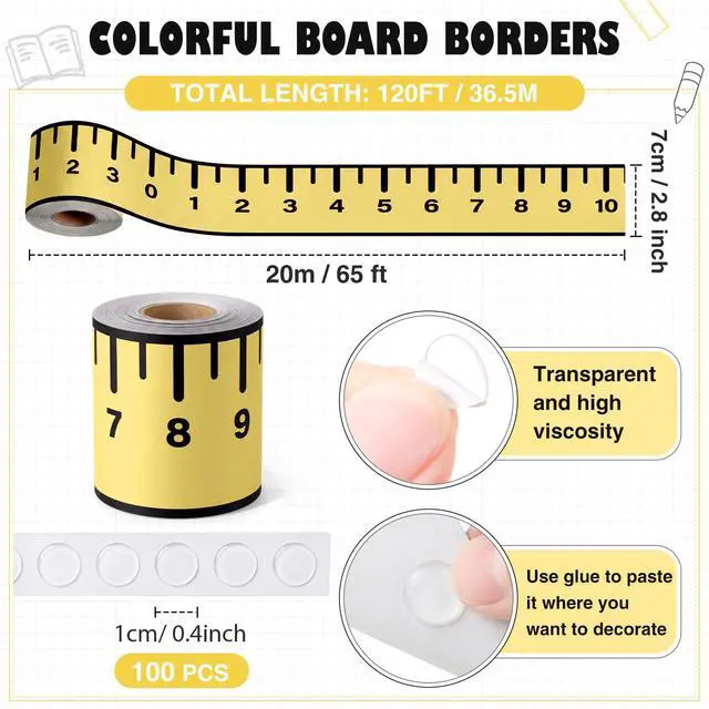 Alt view image 3 of 6 - 65.6 ft Composition Notebook Bulletin Board Border,Ruler,Yellow | 1 Roll Back to School Classroom Decor Straight Bulletin Board Border for School Teacher Office Chalkboard Wall Decor