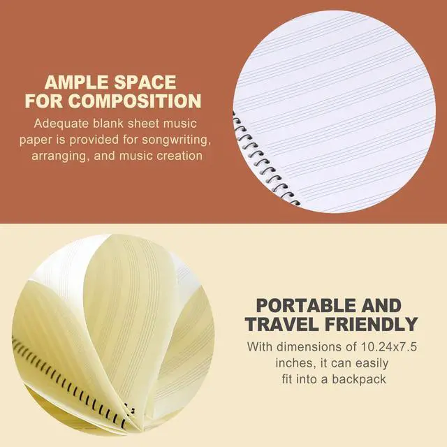 Alt view image 3 of 6 - Blank Sheet Music Notebook Staff Manuscript Paper Book 10.24"x7.5" for Music Composition Notation Notepad for Musicians Songwriters Theory Exercise Journal 100 Pages