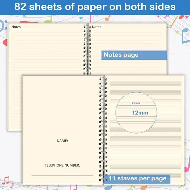 Alt view image 3 of 7 - Blank Sheet Music Notebook, Composition Staff Paper Notebook, Manuscript Paper Book, 11 Staves, Art Music Notebooks Black 160 Pages, 26x19cm