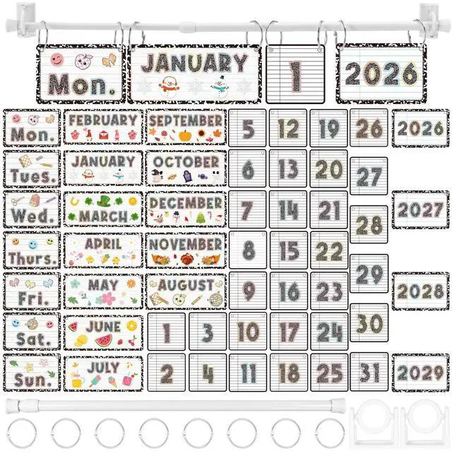 Main image of 54 Pcs Composition Notebook Classroom Flip Calendar Bulletin Board Set Flip Calendar with Adjustable Holder Include 54 Date Card for Back to School Classroom Decor Supplies