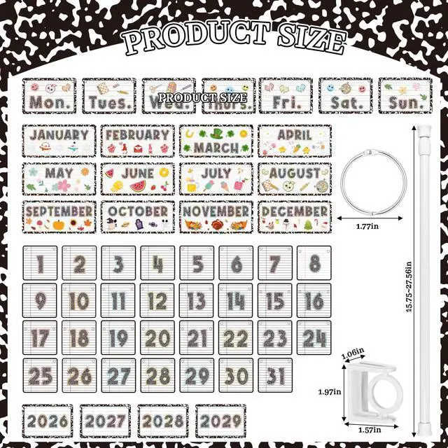 Alt view image 2 of 6 - 54 Pcs Composition Notebook Classroom Flip Calendar Bulletin Board Set Flip Calendar with Adjustable Holder Include 54 Date Card for Back to School Classroom Decor Supplies