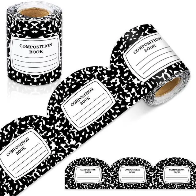 Main image of Composition Notebook Bulletin Board Border Back to School Black White Composition Notebook Die-Cut Border Trim for First Day of School Home Office Classroom Chalkboard Wall Decoration, 32.8ft