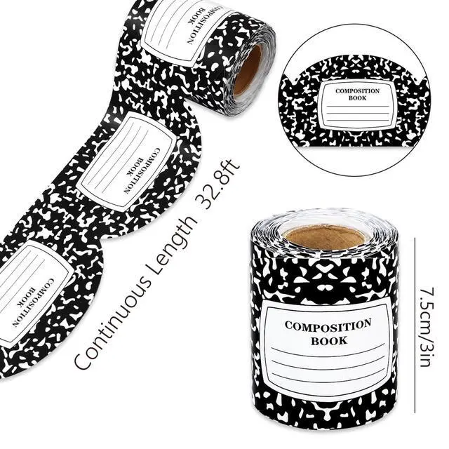 Alt view image 2 of 7 - Composition Notebook Bulletin Board Border Back to School Black White Composition Notebook Die-Cut Border Trim for First Day of School Home Office Classroom Chalkboard Wall Decoration, 32.8ft