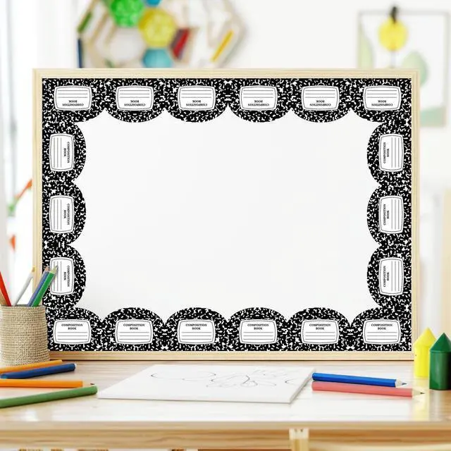 Alt view image 4 of 7 - Composition Notebook Bulletin Board Border Back to School Black White Composition Notebook Die-Cut Border Trim for First Day of School Home Office Classroom Chalkboard Wall Decoration, 32.8ft