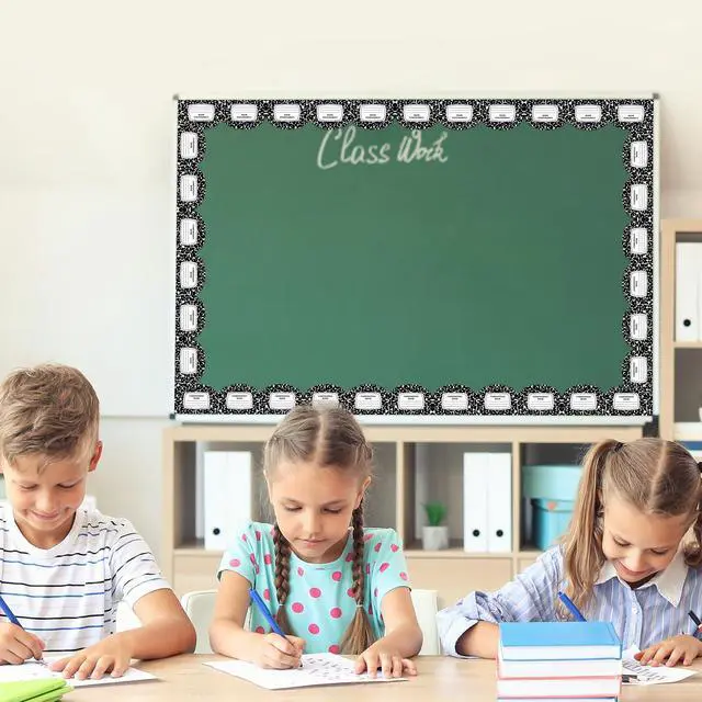 Alt view image 5 of 7 - Composition Notebook Bulletin Board Border Back to School Black White Composition Notebook Die-Cut Border Trim for First Day of School Home Office Classroom Chalkboard Wall Decoration, 32.8ft