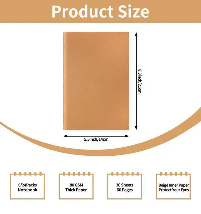 Alt view image 2 of 7 - 6 Pack A5 Grid Kraft Notebooks Bulk, 8.3x5.5 Inches, Journaling Notebooks | A5 Graph Paper Notebook, 30 Sheets/60 Pages, Soft Cover Composition Notebook, Journal Notebooks Set for Work, School