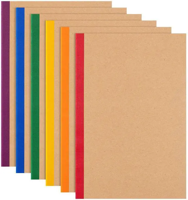 Main image of 6 Pack Lined Notebook Journals Bulk, 8.3x 5.5 Kraft Cover Lined Notebooks | A5 College Ruled Composition Notebook, Kraft Cover with Rainbow Spines, 30 Sheets/60 Pages Each for School Office Travel