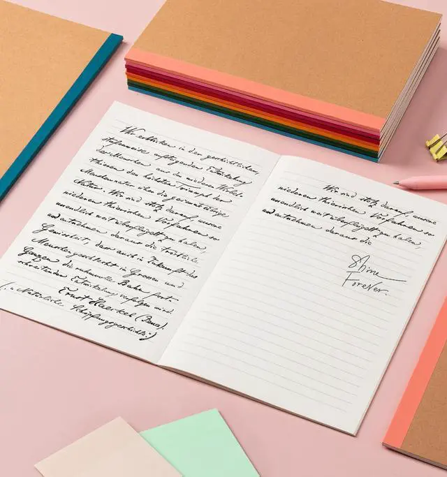 Alt view image 6 of 7 - 6 Pack Lined Notebook Journals Bulk, 8.3x 5.5 Kraft Cover Lined Notebooks | A5 College Ruled Composition Notebook, Kraft Cover with Rainbow Spines, 30 Sheets/60 Pages Each for School Office Travel