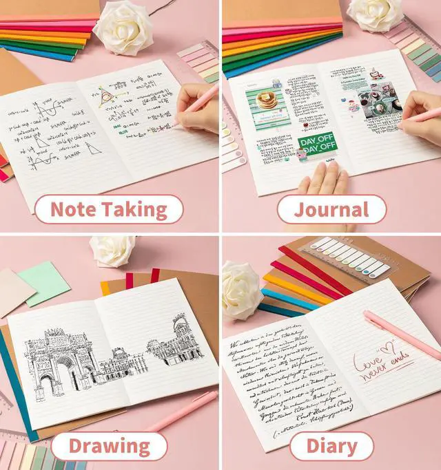 Alt view image 7 of 7 - 6 Pack Lined Notebook Journals Bulk, 8.3x 5.5 Kraft Cover Lined Notebooks | A5 College Ruled Composition Notebook, Kraft Cover with Rainbow Spines, 30 Sheets/60 Pages Each for School Office Travel