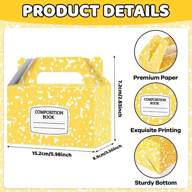 Alt view image 2 of 7 - 12Pcs Back to School Gift Boxes Composition Notebook Treat Boxes Bulk Pastel Teacher Paper Goodie Bags Composition First Day Treat Box with Handles for Classroom Teacher Party Decor Supplies