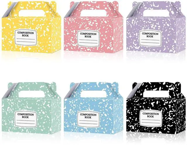 Main image of 12Pcs Back to School Gift Boxes Composition Notebook Treat Boxes Bulk Pastel Teacher Paper Goodie Bags Composition First Day Treat Box with Handles for Classroom Teacher Party Decor Supplies