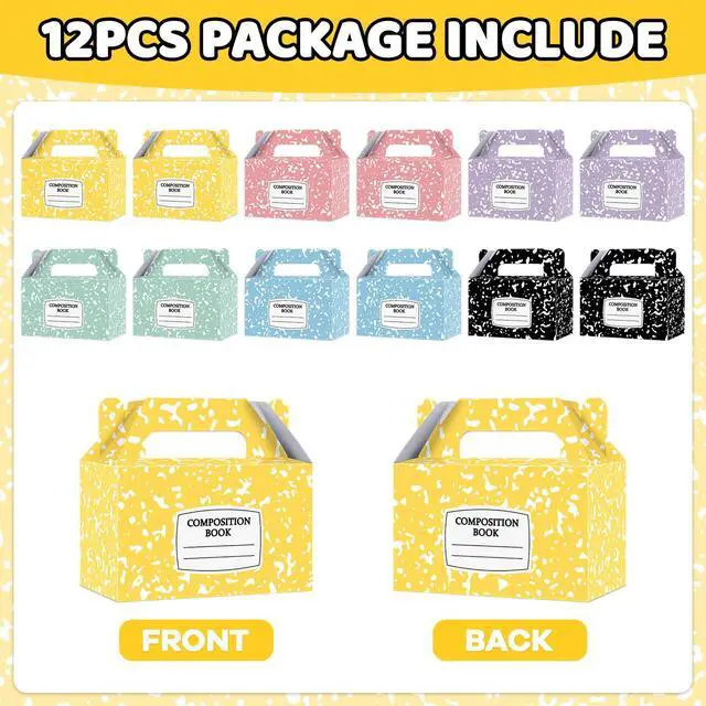 Alt view image 3 of 7 - 12Pcs Back to School Gift Boxes Composition Notebook Treat Boxes Bulk Pastel Teacher Paper Goodie Bags Composition First Day Treat Box with Handles for Classroom Teacher Party Decor Supplies