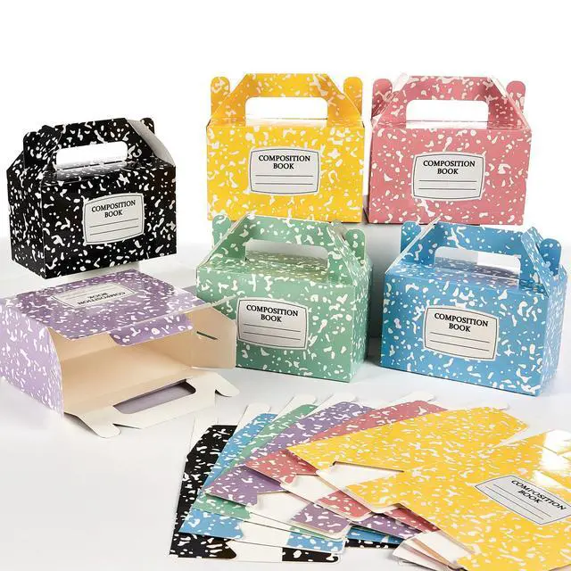 Alt view image 5 of 7 - 12Pcs Back to School Gift Boxes Composition Notebook Treat Boxes Bulk Pastel Teacher Paper Goodie Bags Composition First Day Treat Box with Handles for Classroom Teacher Party Decor Supplies