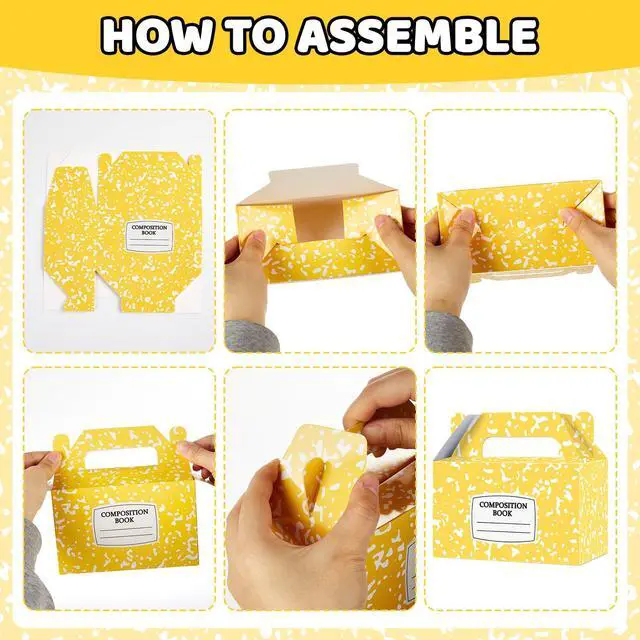 Alt view image 4 of 7 - 12Pcs Back to School Gift Boxes Composition Notebook Treat Boxes Bulk Pastel Teacher Paper Goodie Bags Composition First Day Treat Box with Handles for Classroom Teacher Party Decor Supplies