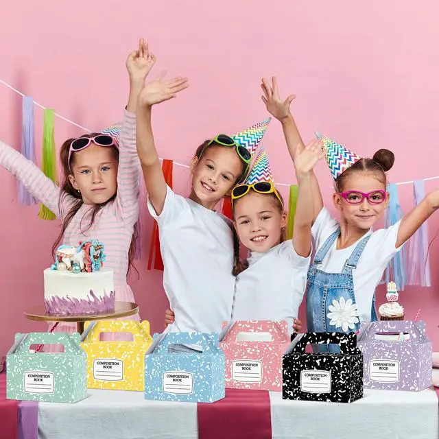 Alt view image 7 of 7 - 12Pcs Back to School Gift Boxes Composition Notebook Treat Boxes Bulk Pastel Teacher Paper Goodie Bags Composition First Day Treat Box with Handles for Classroom Teacher Party Decor Supplies