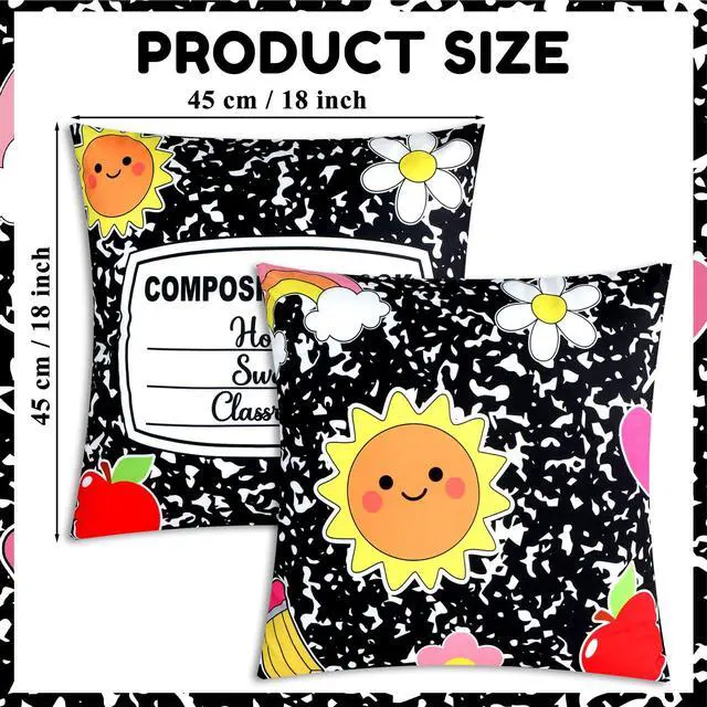 Alt view image 2 of 7 - 2Pcs Composition Notebook Throw Pillow Covers 18x18In Back to School Pillow Covers Composition Classroom Decor Decorative Pencil Rainbow Pillowcases for First Day of School Bedroom Couch Sofa Decor