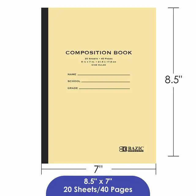 Alt view image 2 of 7 - Manila Cover Composition Notebook, Wide-Ruled, 20 Sheets | 20 wide-ruled sheets (40 pages); sewn binding; 8.5 x 7 in; class notes and journaling; 2