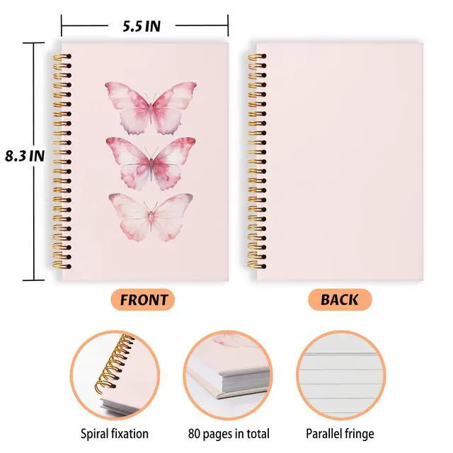 Alt view image 5 of 5 - Cute Butterfly Notebook for Girls Coquette School Supplies for Journaling - College Ruled Composition Book Aesthetic Pink Spiral Journal - 5.8" x 8.3" Lined Notebook, 80 Pages(032)
