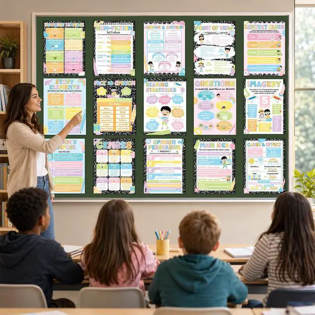Alt view image 4 of 7 - 16Pcs Composition Reading Posters for Classroom Composition Notebook Bulletin Board Decoration Reading Strategies Poster for Elementary Middle School Back to School Teacher Library Wall Decor Supplies
