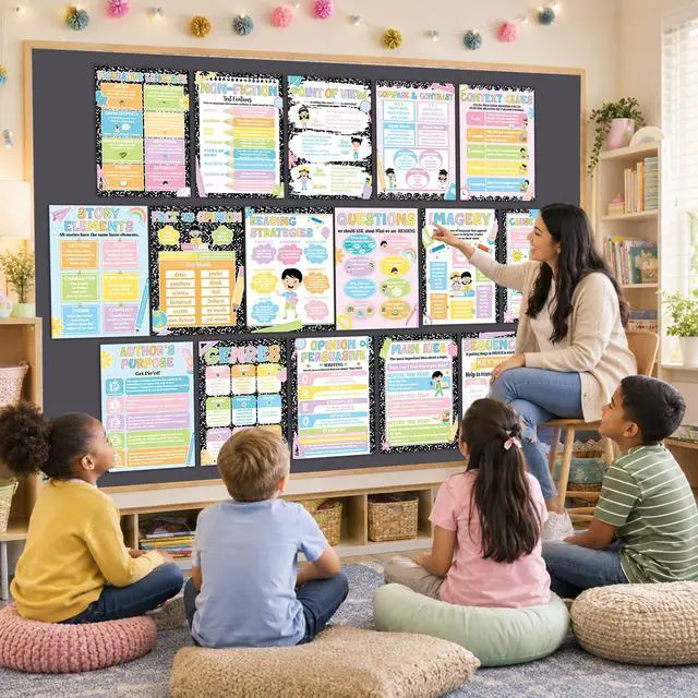 Alt view image 7 of 7 - 16Pcs Composition Reading Posters for Classroom Composition Notebook Bulletin Board Decoration Reading Strategies Poster for Elementary Middle School Back to School Teacher Library Wall Decor Supplies